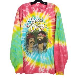 CHEECH & CHONG Shirt Adult Large Multicolor Tie Dye Spell Out Long Sleeve Smoke